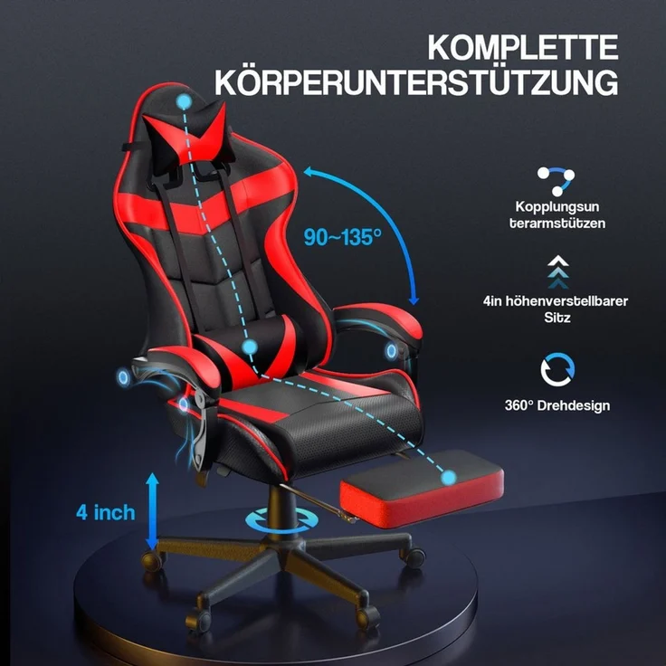 Ferghana Gaming-Stuhl Gaming Sessel mit Fußstütze,Kopfstütze,MassageLendenkissen (Packung), Ergonomisch Gaming Stuhl für Gamer YouTube Livestreaming Xbox – Bild 3