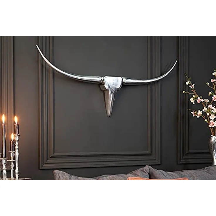 riess-ambiente Wanddekoobjekt BULL L 100cm silber, Stierkopf · Modern Design · Wanddekoration · Metall – Bild 2