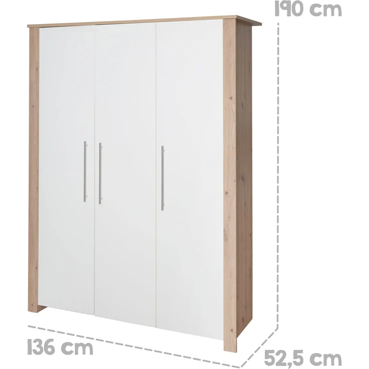 roba Kleiderschrank 'Malo' - 3-türig - HxBxT: 190 x 118 x 52 cm - Softclose-Technik - Weiß / Natur – Bild 4