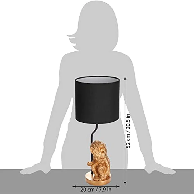 BRUBAKER Tisch- oder Nachttischlampe Kleines Äffchen, Keramikfuß mit Stoffschirm, 52 cm Höhe, Gold Schwarz – Bild 6