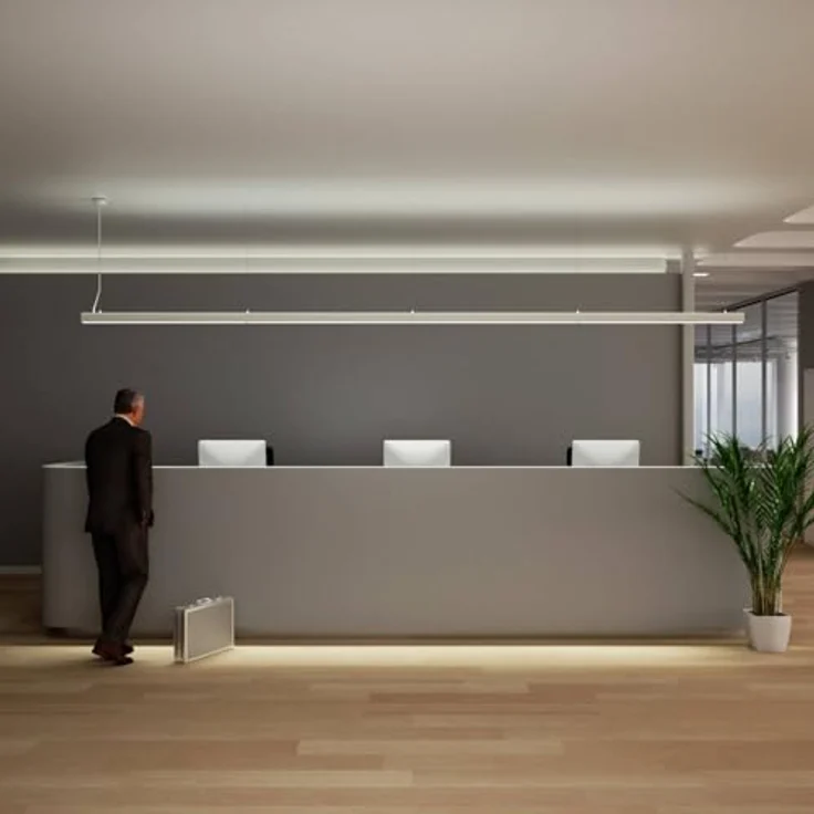 Arcchio LED Büroleuchte Jolinda slim, 2-flammige Pendelleuchte in Aluminium, energiesparend und modern für Büro und Arbeitszimmer – Bild 3