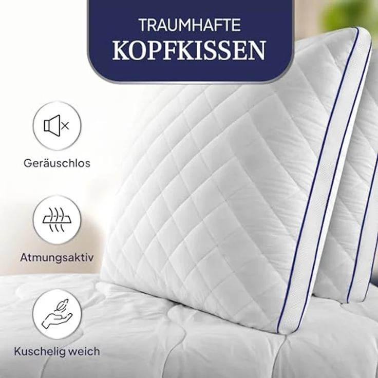 Gentle North Microfaserkissen Kopfkissen in Hotelqualität flauschige, gut gefüllte Schlafkissen, Füllung: Polyester, Rückenschläfer, Seitenschläfer, Bauchschläfer, Seitschläfer – Bild 3