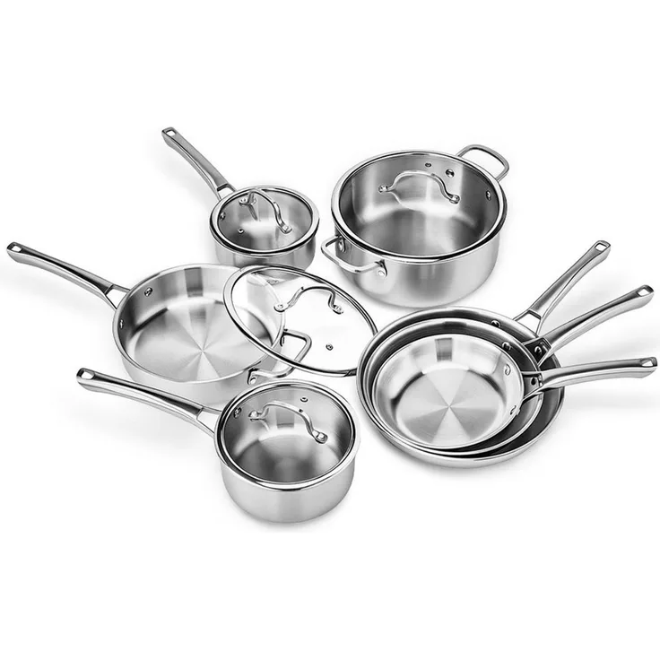 VINGLI Pfannen-Set Pfannenset Edelstahl, Bratpfannen, PTFE frei, (11-tlg, 3 Pfannen 4 Töpfe mit 4 Glasdeckeln), für alle Herdarten, Spülmaschinenfest
