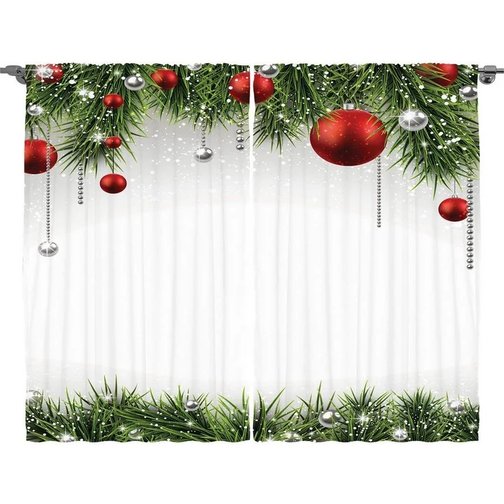 Abakuhaus Gardine Schlafzimmer Kräuselband Vorhang mit Schlaufen und Haken, Weihnachten Baum Balls Ornaments – Bild 3