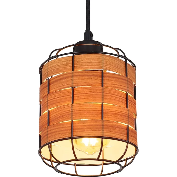 Hängelampe, Gitter, Holzoptik, höhenverstellbar, H 200 cm – Bild 9