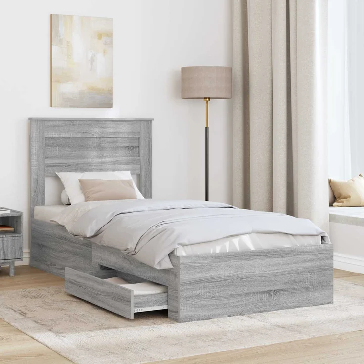 vidaXL Bettrahmen mit Kopfteil Graues Sonoma 90 x 190 cm Holzwerkstoff 3410032 – Bild 2