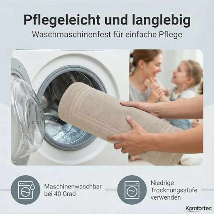 Komfortec Badematte Badvorleger aus 100% Baumwolle, 50x70 cm Duschvorleger, Waschbar Duschmatte, Frottee, Rechteckig, 600 g/m², 2er Set, Saugfähig & Schnelltrocknend – Bild 5
