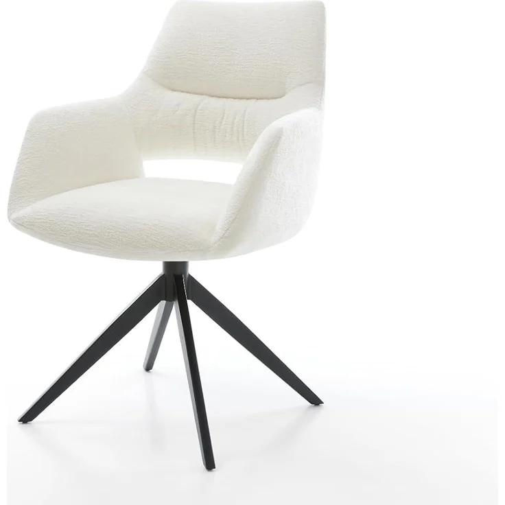 Drehstuhl Yago-Flex mit Armlehnen Bouclé Soft Beige Kreuzgestell breit Schwarz 360° drehbar Wippfunktion Taschenfederkern – Bild 3