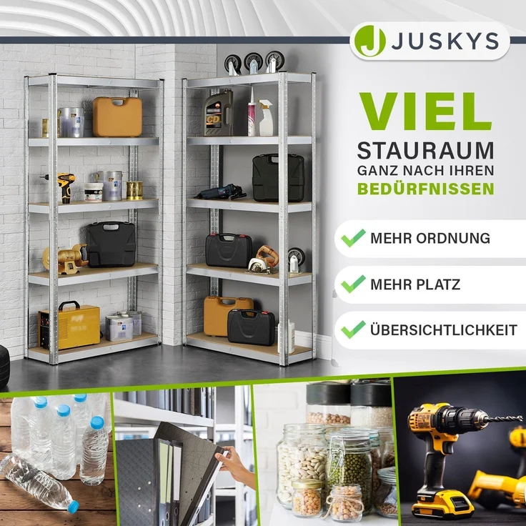 Juskys Lagerregal Basic 6er Set 180x90x40 cm – 6 Schwerlastregale mit 30 Böden – max. 5250 kg - Metall verzinkt - Regale Kellerregal Metallregal – Bild 3