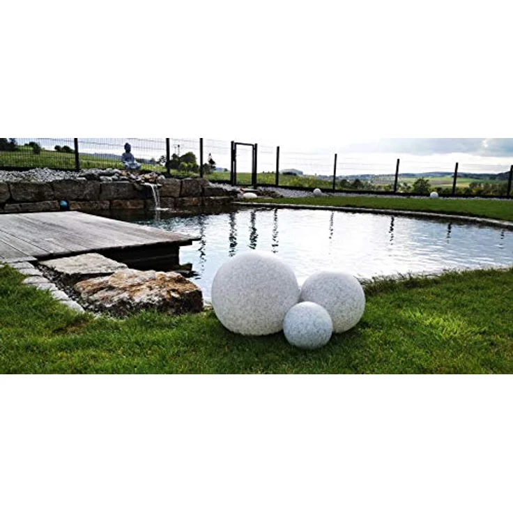 TRANGO Gartenleuchte, *NATURE* 3er Set Kugellampe 23400G Granit-Optik Gartenkugel, Außenleuchte Lieferumfang je 1x Ø 20, 30, 40cm, IP65 Strahlwassergeschützt für Außen und Innen geeignet – Bild 2