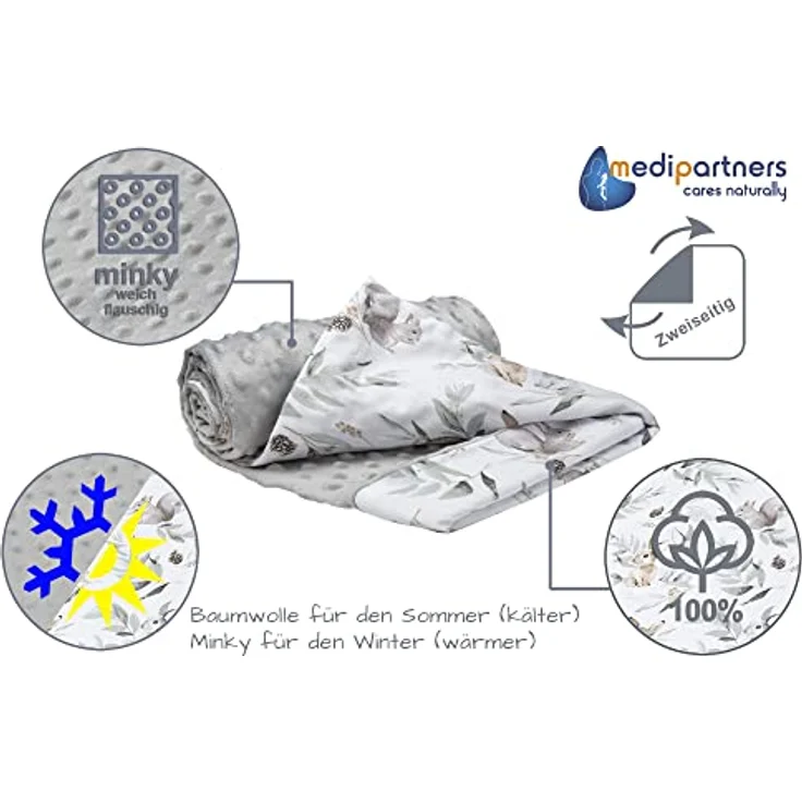 Medi Partners Babydecke Baby Decke Neugeborenen - Kuscheldecke Geschenk Babydecken 75x100cm für Kleinkinder Mädchen Krabbeldecke Kinderbett Kinderwagen 100% Baumwolle (Hirsch mit grauem Minky) – Bild 6