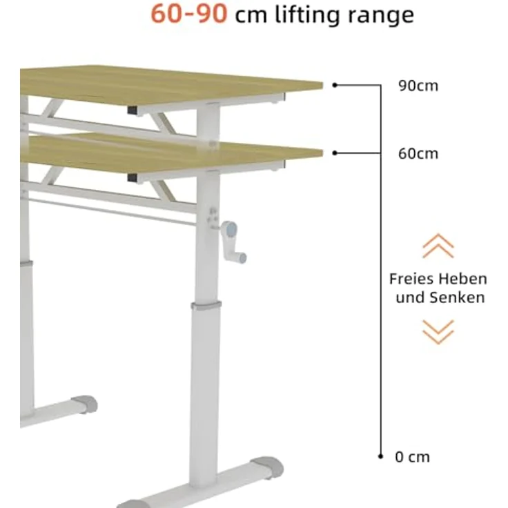 Ball & Cast Höhenverstellbarer Schreibtisch Manuell (60x120 cm), Tisch Computertisch für Erwachsene, Einfach & Zeitsparend Montierbar, Natur – Bild 11