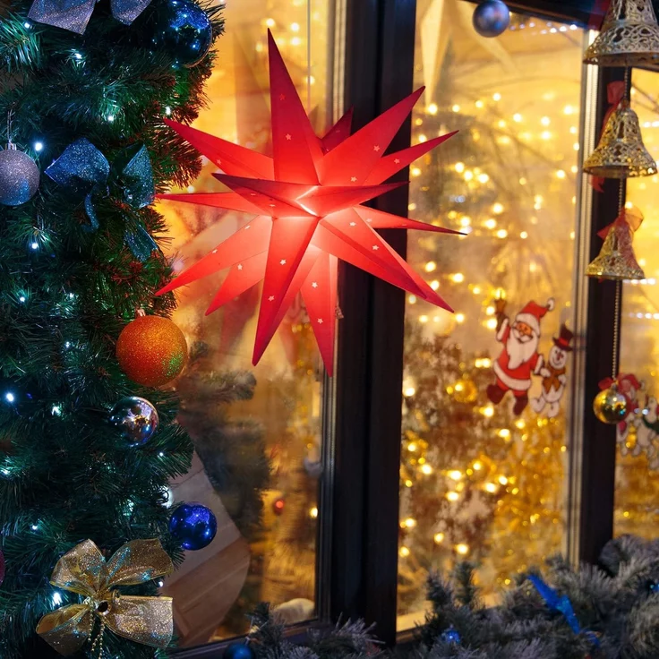 SALCAR 60cm 3D Leuchtstern Außen Weihnachten, LED Weihnachtsstern Beleuchtet Fenster, Adventsstern Innen Weihnachtsdeko Hängend, Rot – Bild 2