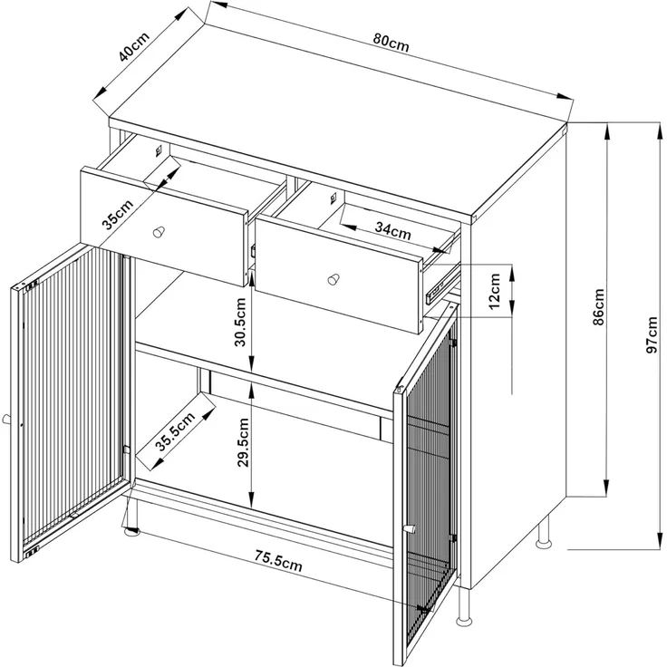 Sideboard Lindau Stahl 97x80x40 cm Cremeweiß [en. casa] – Bild 2
