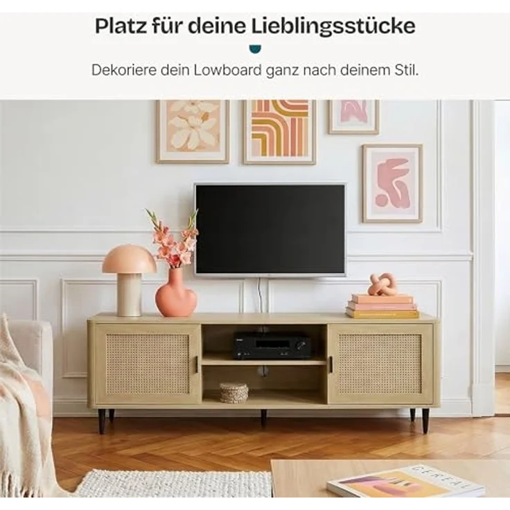Fernsehschrank Lukhomso 152x40x54 cm Eicheoptik/Rattanoptik [en. casa] – Bild 3