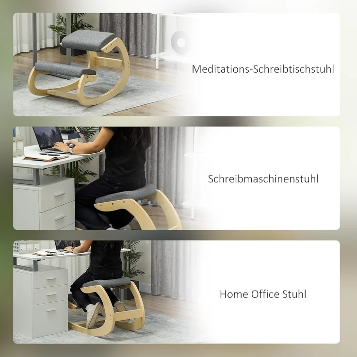 HOMCOM Stuhl Ergonomischer Kniehocker, Schaukelnder Kniestuhl (Schreibtischstuhl, 1 St), für Homeoffice, zur Verbesserung der Körperhaltung, Grau – Bild 7