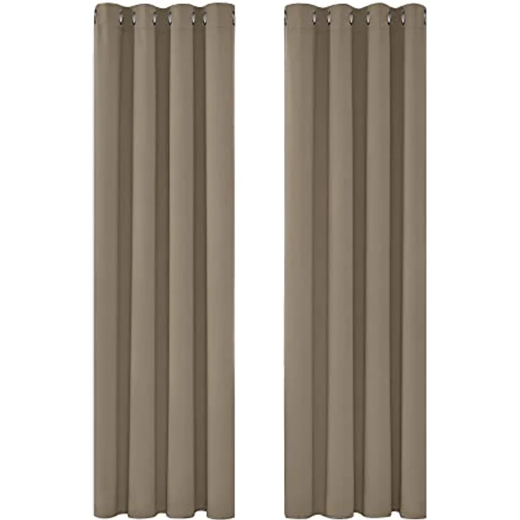 Deconovo Blickdichte Gardinen Kälteschutz Ösenvorhang Blickdicht Vorhang Verdunkelung, 160x132 cm(HöhexBreite), Taupe, 2er Set – Bild 9