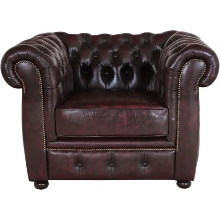 Einsitzer-Sofa Chesterfield Liverpool aus echtem Rindsleder New Red