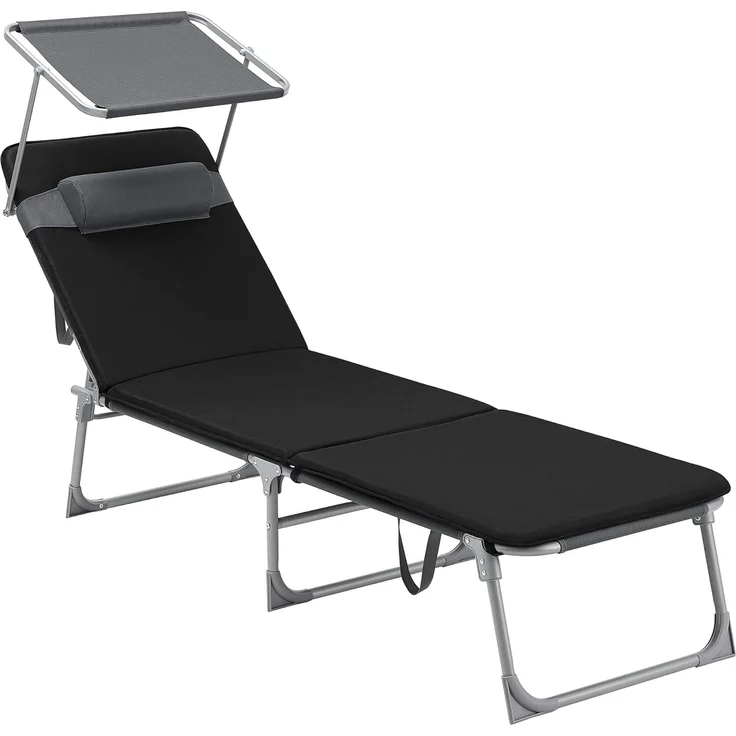 Songmics Sonnenliege, Rückenlehne verstellbar, klappbar, schwarz 53 x 193 x 29,5 cm – Bild 1