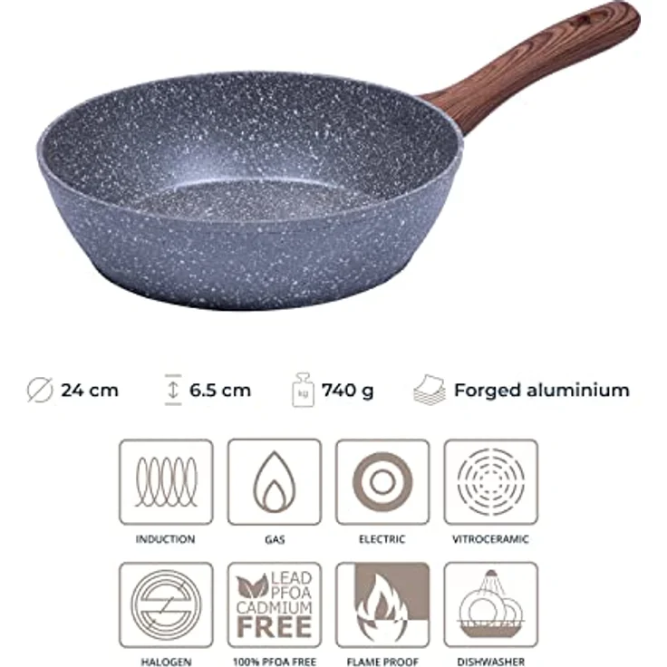 RESTO Kitchenware Bratpfanne Aquila, tiefe Schmorpfanne langlebig und spülmaschinenfest, Aluminium (1-tlg), mit ergonomischem weichem Griff in Holzoptik – Bild 4
