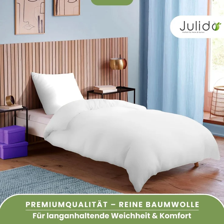 Jersey Bettwäsche 155x220 80x80 Baumwolle Set Reißverschluss weich weiss – Bild 5