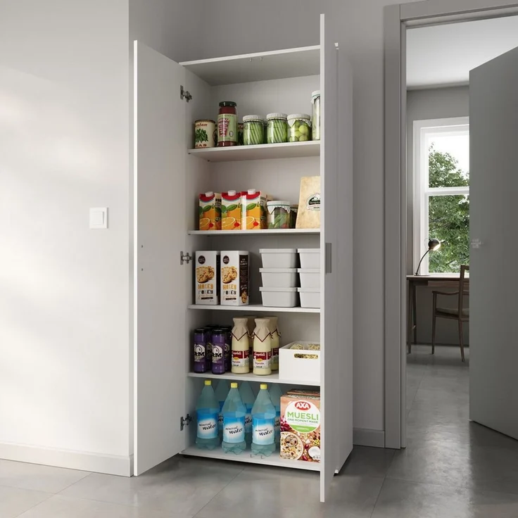 Home Collective Mehrzweckschrank 75 cm breit mit Einlegeböden 75x35x184 cm (BxTxH) Weiß (Vorratsschrank Universalschrank für Haushalt, Flur, Büro, Keller) mit 2 Türen & 4 Einlegeböden – Bild 3