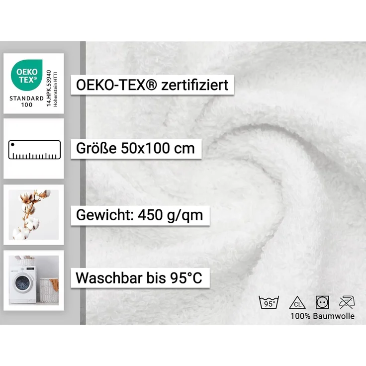 ZOLLNER Premium Handtuch-Set, 10 Stück, reine Baumwolle, 50x100 cm, Weiß – Bild 3