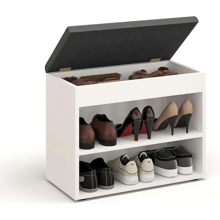 KOMTO Schuhregal Schuhablage Schuhregal Schuhständer Sitzbank Schuhbank, Sofia Weiß 60 x 48 x 32 cm
