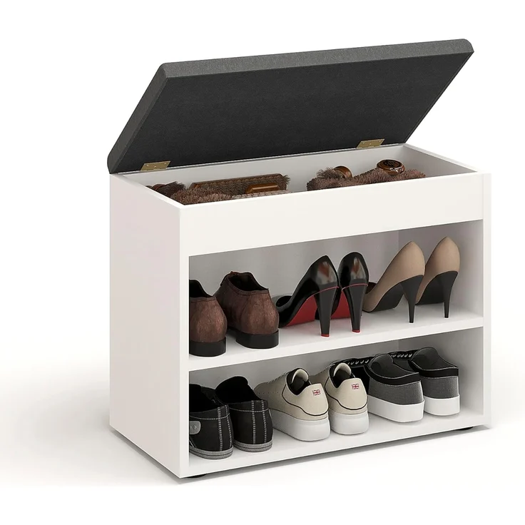 KOMTO Schuhregal Schuhablage Schuhregal Schuhständer Sitzbank Schuhbank, Sofia Weiß 60 x 48 x 32 cm