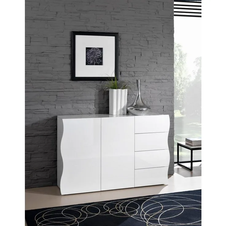Sideboard >Onda< in Weiß Hochglanz - 130x81,2x40cm (BxHxT)