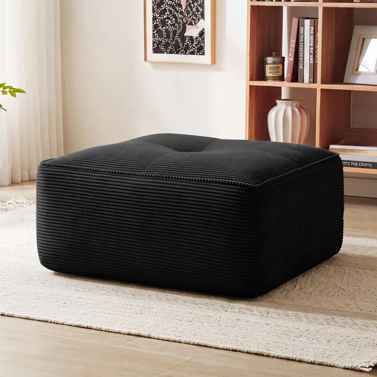 Cordelia Ottoman Corduroy -Black--Schwarz--92x73x40cm--YOUDENOVA