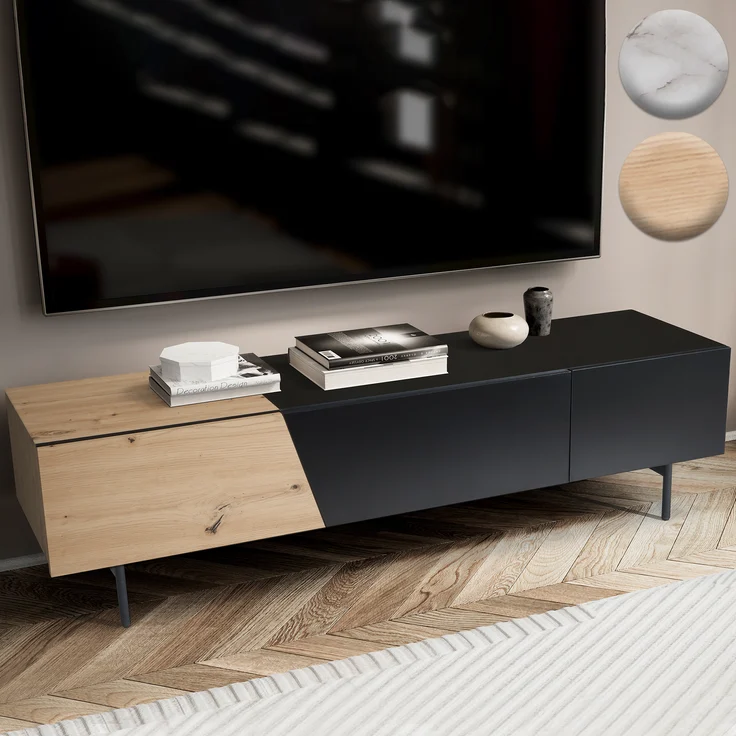 Lowboard Schwarz mit Marmor-Dekor in Weiß 150x40x40 cm TV-Kommode Modern, Des... – Bild 7