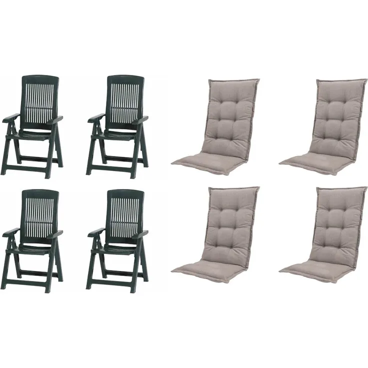 SET Tampa 4 x Klappsessel grün, 4 x Auflage taupe