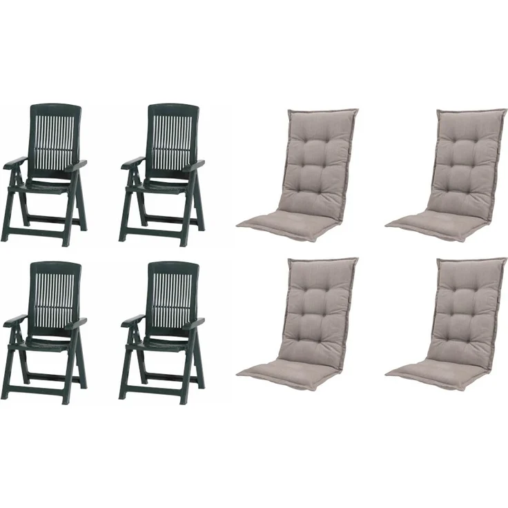 SET Tampa 4 x Klappsessel grün, 4 x Auflage taupe – Bild 1
