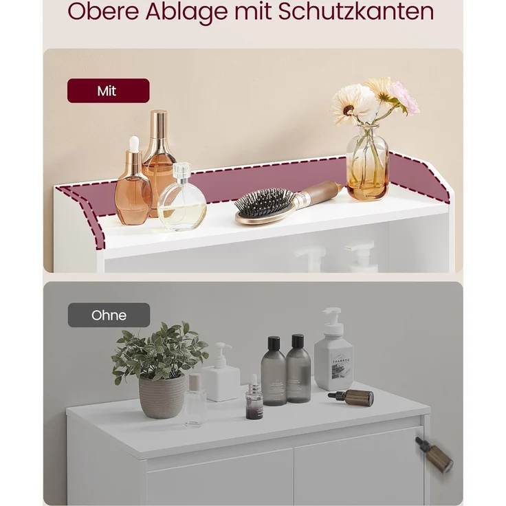 VASAGLE Badezimmerschrank, Badschrank mit 2 Türen, 2 verstellbare Eingeböden, 30 x 60 x 100 cm, Schrank für Esszimmer, Küche, Wohnzimmer, wolkenweiß BBC770W01 – Bild 5