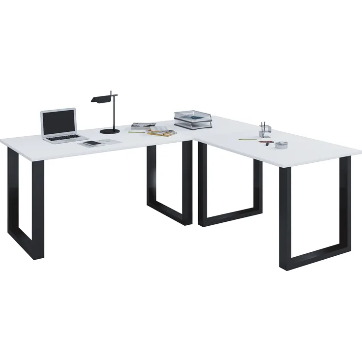 VCM Schreibtisch Lona 916444 Schwarz / Weiß H. 76 x B. 220 x T. 220 cm
