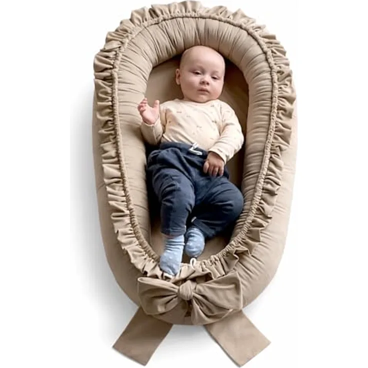 Babynestchen Neugeborene – Babynest Velvet – Nestchen Baby für Babybett & Kinderbett – Babykokon Tragbar – OEKO-TEX zertifiziert – Zubehör Babybett – Beige Velvet