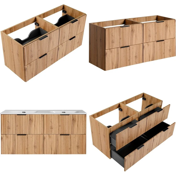 Badmöbel Set mit 121cm Waschtisch ADELAIDE-56 Wotaneiche Rillenoptik, B/H/T ca. 170/200/46 cm – Bild 5