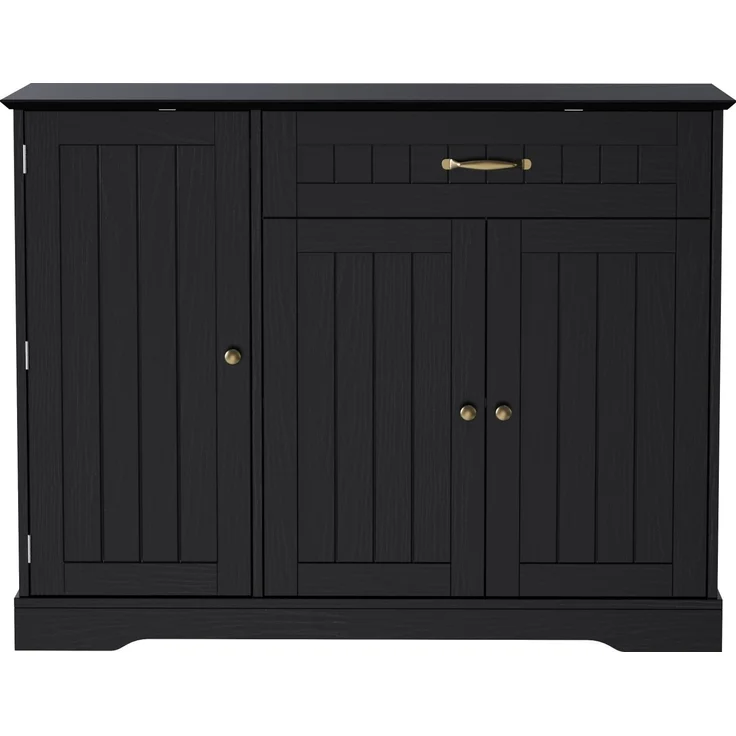 Merax Sideboard Speisewagen mit 3 Türen und einer Schublade, Buffetschrank für Esszimmer, Wohnzimmer und Diele (Schwarz) – Bild 10