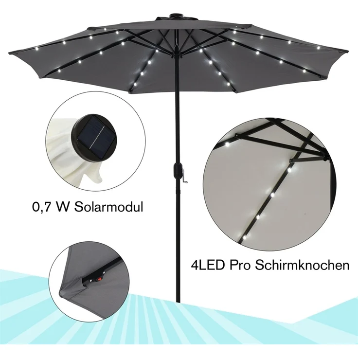 Sonnenschirm Marktschirm Ø3m LED beige Beleuchtung Strandschirm Gartenschirm UV – Bild 7