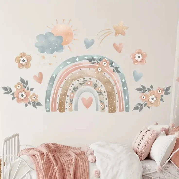 Montegoni Wandsticker Lebendige Regenbogen Herz und Blumen Wandtattoo, Abnehmbare PVC Aufkleber für Wohnzimmer und Sofahintergründe – Bild 2