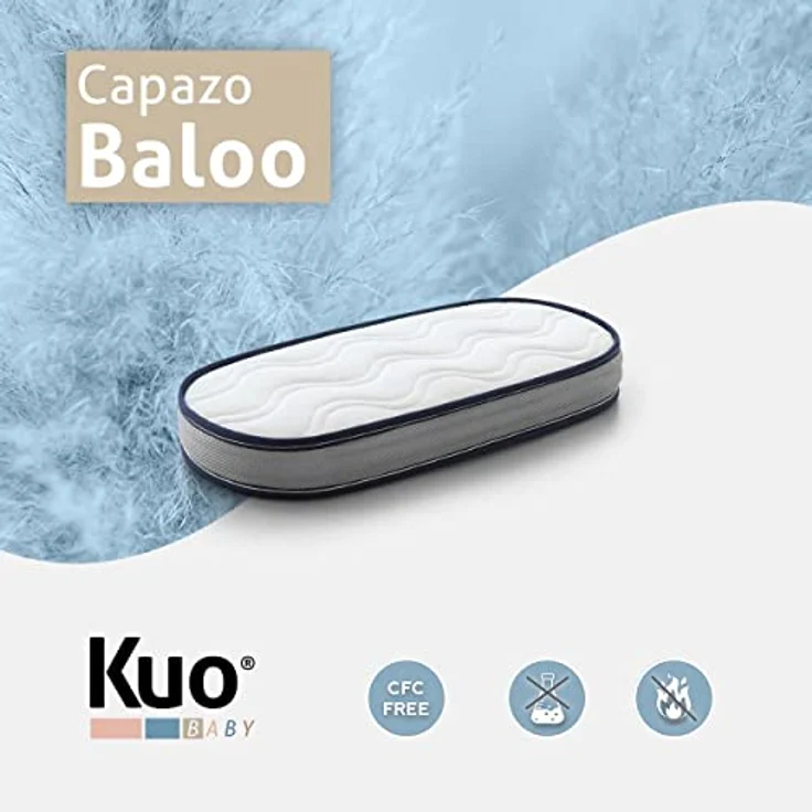 KUO Baby - Baloo Strubenwagenmatratze | Schaumstoff- und viskoelastische Matratze | Wendbar, hygienisch und atmungsaktiv | 72x33 cm – Bild 3