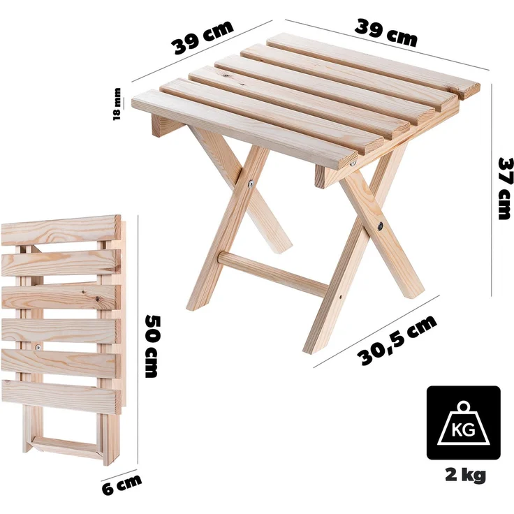 KADAX Couchtisch für Liegestühle Natur 39x37cm – Bild 4