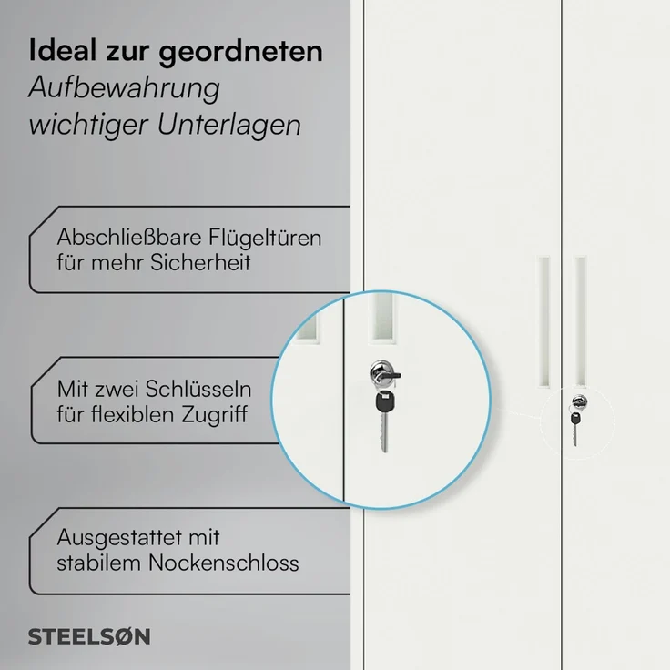 STEELSØN 'Regulus' Aktenschrank, Metall, weiß, 175x40x80 cm, abschließbar, Metallschrank mit 5 Fächern, geeignet als Werkzeugschrank – Bild 4