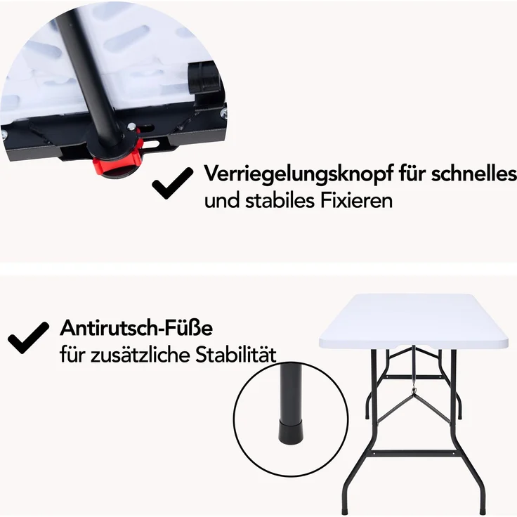 Brixy Klapptisch - Klapptisch - 180 x 70 x 74 cm - Campingtisch - Gartentisch - Tragbar - Weiß – Bild 5