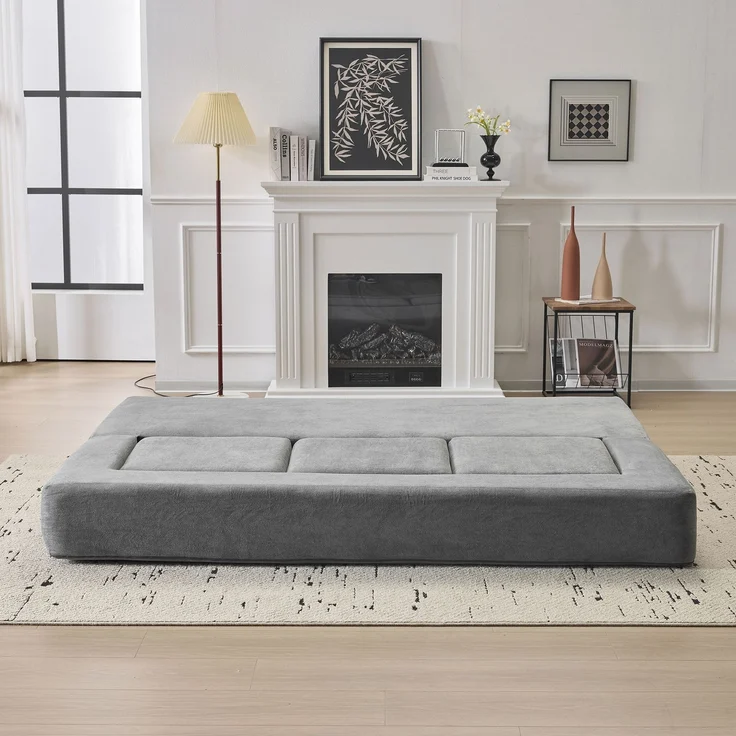Wohnora-Ebern Designs Wandelbares Sofagarnitur mit 3 Fußstützen – Bett aus hochelastischem Schaumstoff, platzsparendes Chenille-Bodensofa für Studio-Apartments und Heimbüros Grau,H 50cm x T 201cm x B 755cm,Grau – Bild 2