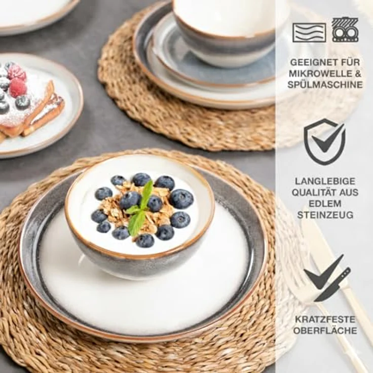 Moritz & Moritz Kombiservice TARENTO 48tlg Geschirr Set (48-tlg), 12 Personen, Steinzeug, Steinzeug Tafelservice – Bild 5