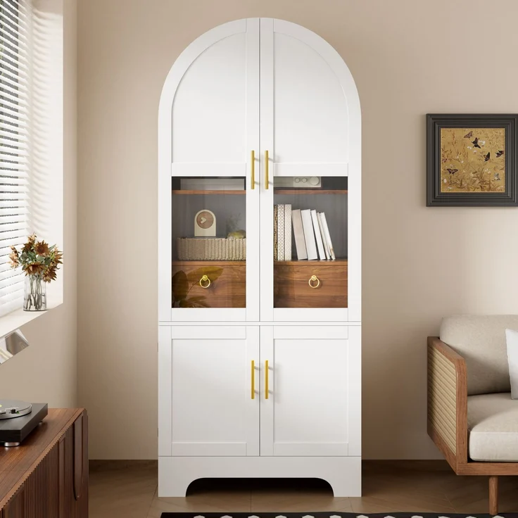 Vitrine 76 x 40 x 180 cm aus MDF und Spanplatte, mit Bogenfront, Glas und LED-Beleuchtung – Bild 3