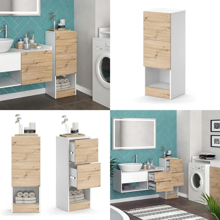 Midischrank Alf Weiß 35 x 92 cm mit 2 Schubladen Vicco – Bild 8