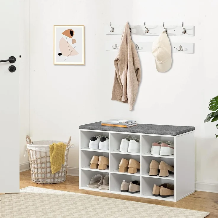 Hoobro GARDEROBE Weiß Holzspanplatte , Schuhbank mit 9 Fächer (H 30 x T 48 x B 80 cm) – Bild 4
